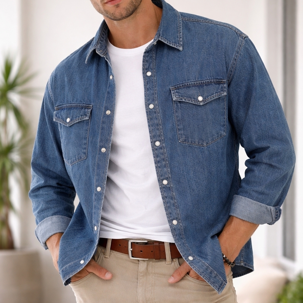 James Dean Denim Western Button Up Shirt